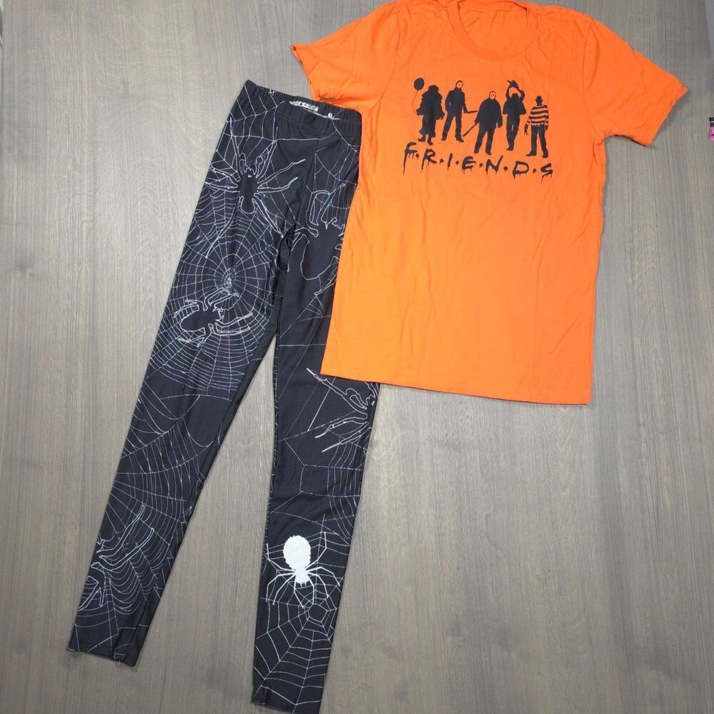 Halloween Horror Friends Tee & Spider Web Leggings Set Women’s S